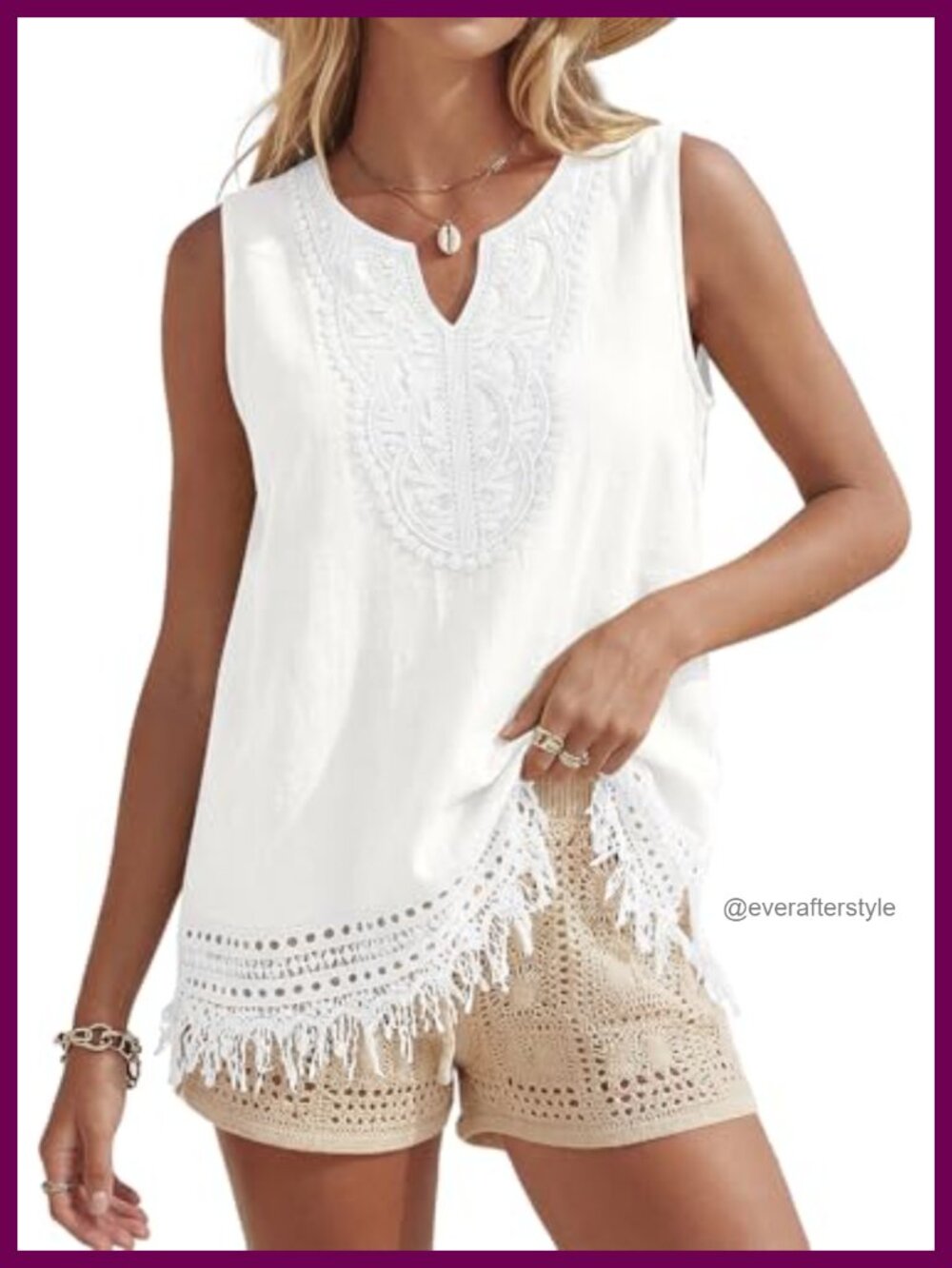 Linen Tank Top Sleeveless V-Neck Lace Trim Boho Casual Summer Shirt